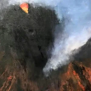 Pintura de un volcán en erupción