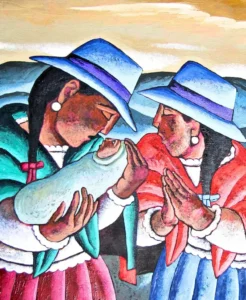"Maternidad en los Andes", óleo sobre lienzo.