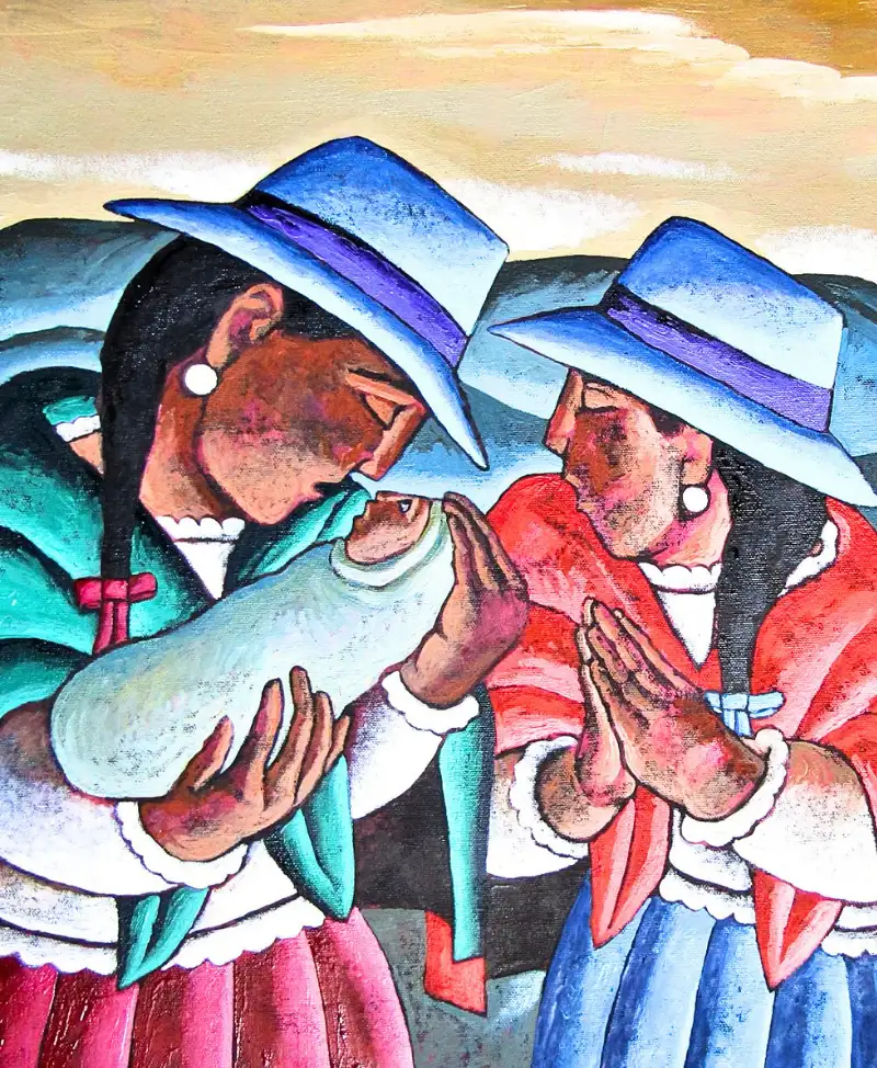 "Maternidad en los Andes", óleo sobre lienzo.