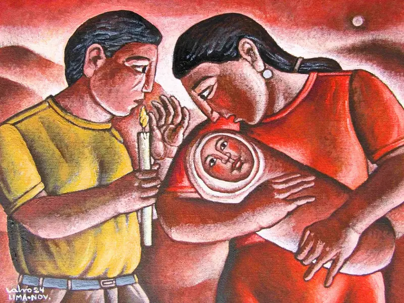 "Navidad en los Andes", una pintura de Víctor Salvo.