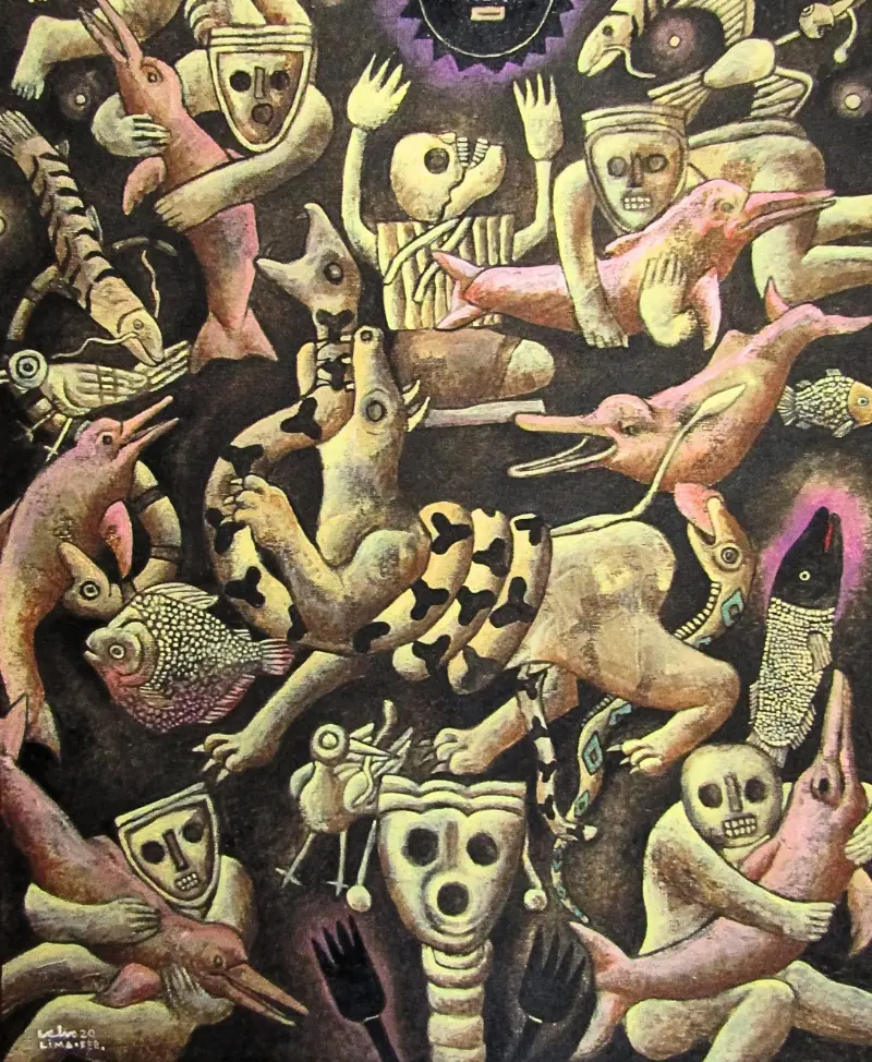 "No toquen al delfín", óleo sobre tela, 40 x 50 cm.