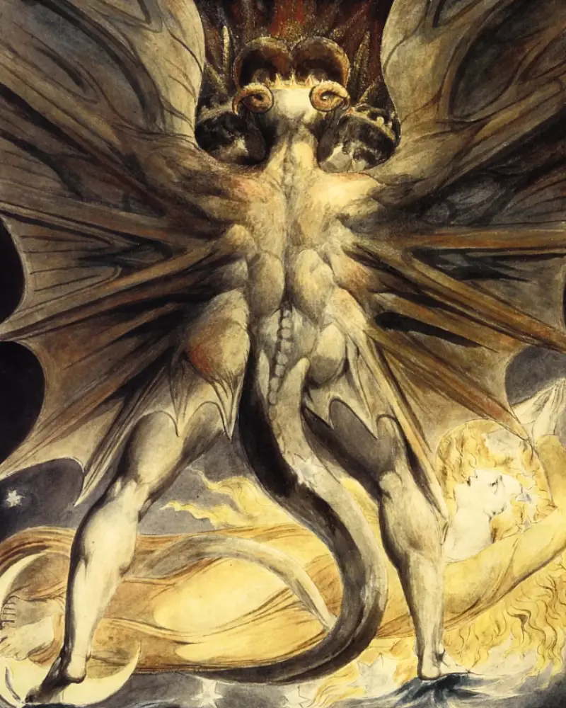 "El gran dragón rojo y la mujer vestida de sol", acuarela de William Blake.