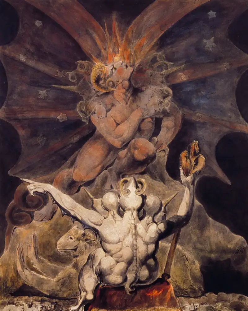 "El número de la bestia es 666", acuarela de William Blake.