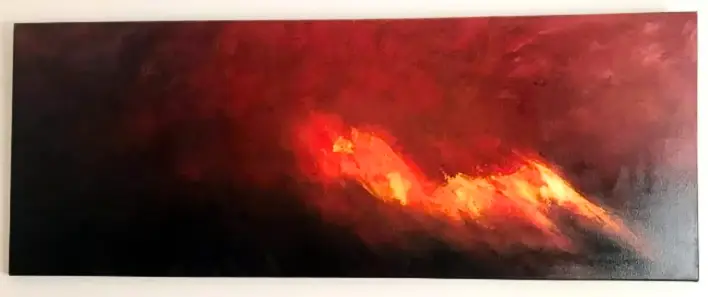 Volcán Erupción de un volcán, cuadro de Nancy Amargan.