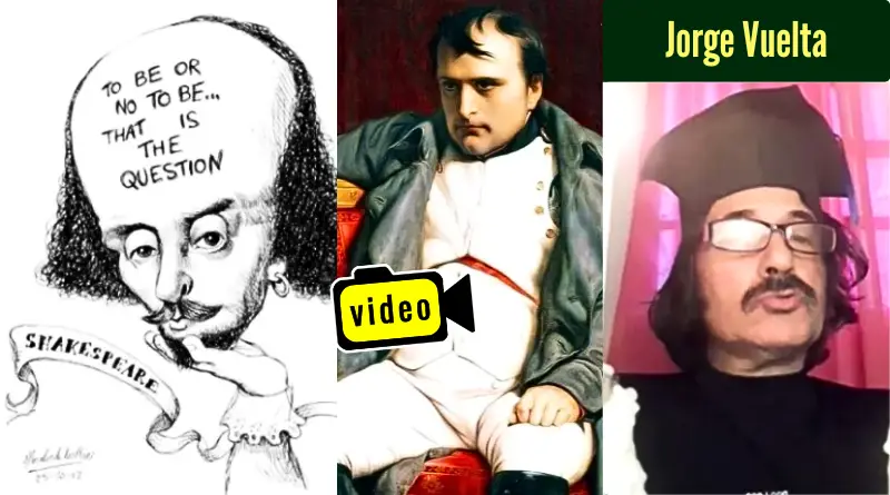 Dibujo de William Shakespeare, retrato de Napoleón y foto de Jorge Vuelta.