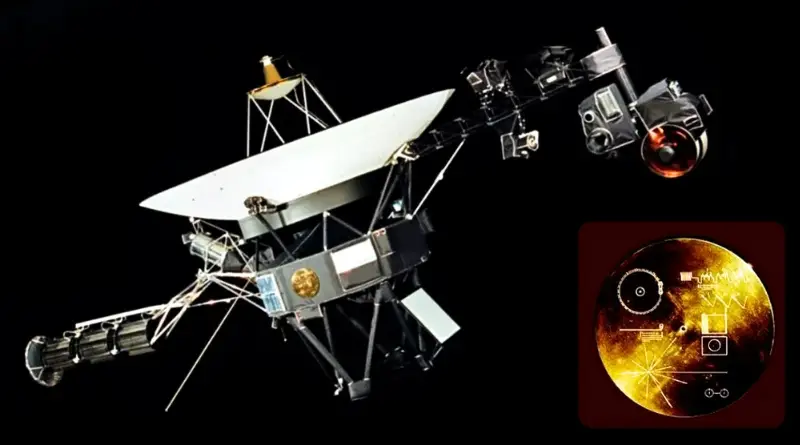 Una de las sondas Voyager y disco con la música que lleva a bordo.